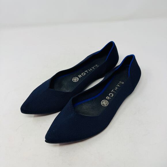 Rothy’s Navy Blue Pointed Toe Flats W9 Knit Sustainable Washable Lightweight - Picture 12 of 12
